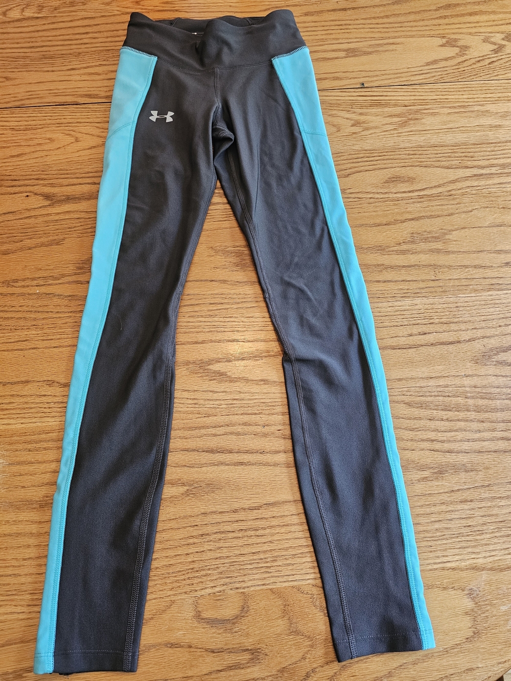 Under Armour Compression Black Leggings with Teal Side Panels